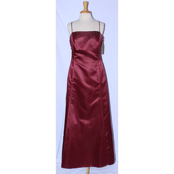 Dollar Fashion Dresses & Skirts - Dollar Fashion #3444 Long Satin Gown With Side Lacing-Size 2X-BURGUNDY-NWT